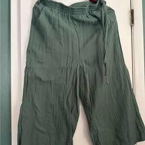 SHEIN Olive Green Relaxed wide leg linen Pants
